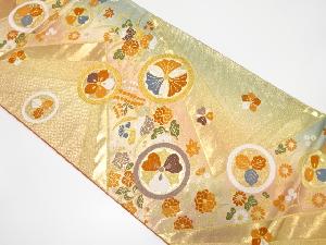 丸紋に花模様織り出し　袋帯